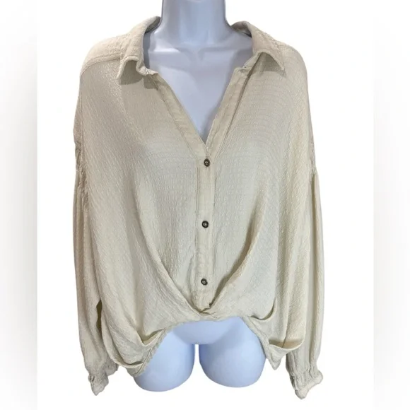 We The Free Ivory Rockaway Oversized Crop Shirt Medium - Picture 5 of 11